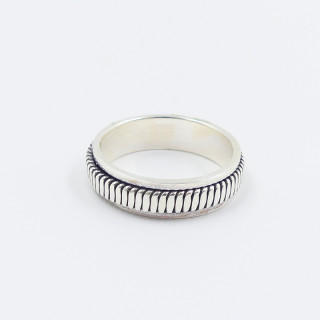 Bague Argent Homme anneau tournant strié