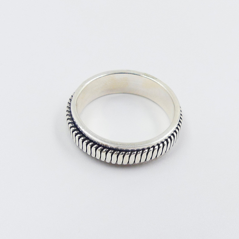 Bague Argent Homme anneau tournant strié