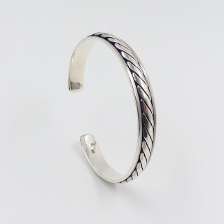 Jonc Argent Homme anneau strié