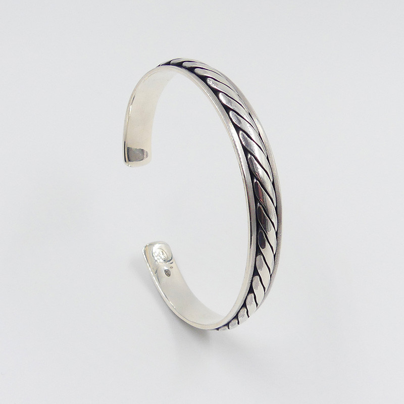 Jonc Argent Homme anneau strié