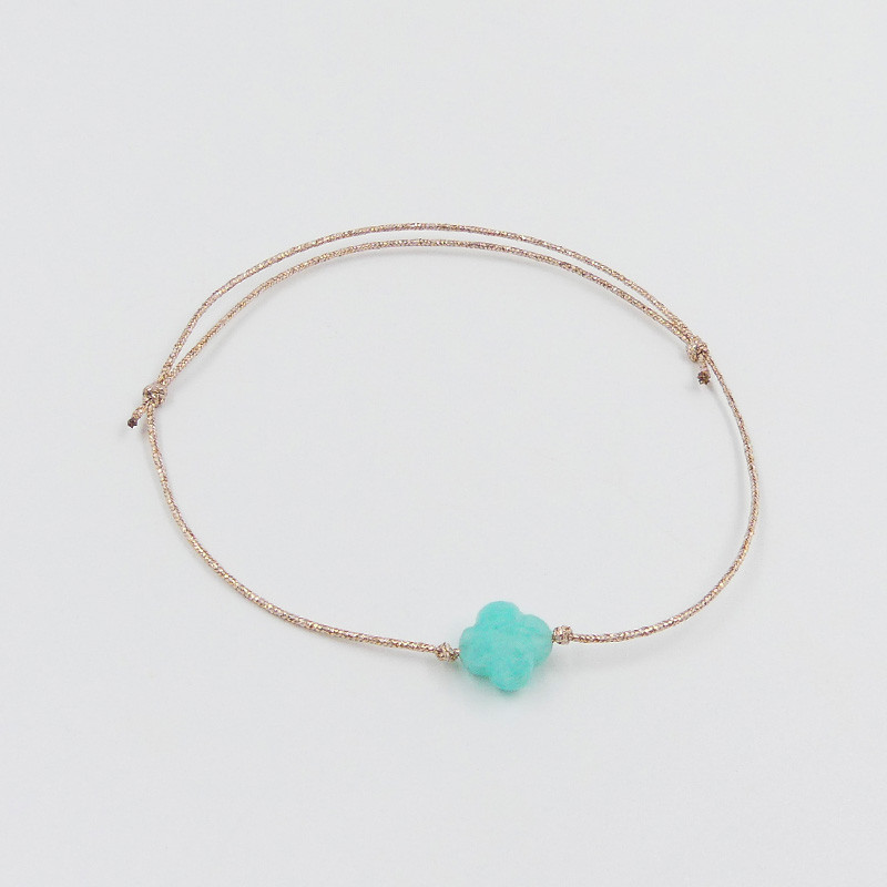 Bracelet Cordon doré trèfles pierres