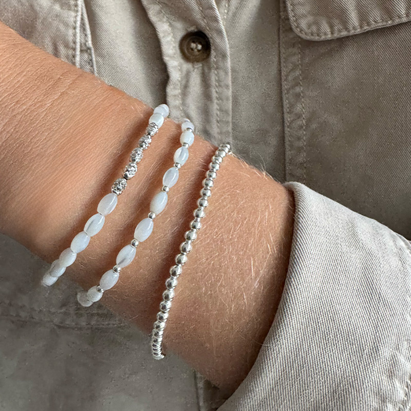 Bracelet argent double rangs nacre