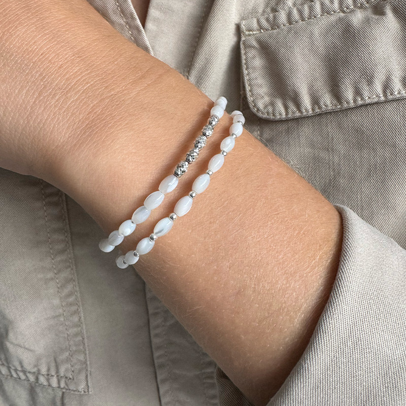 Bracelet argent double rangs nacre