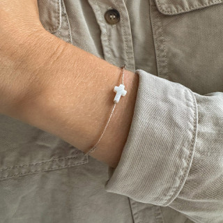 Bracelet Cordon Doré croix nacre