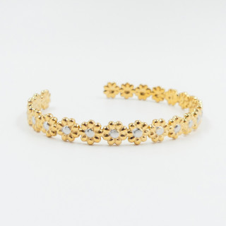 Jonc acier fleur mixte argent et doré