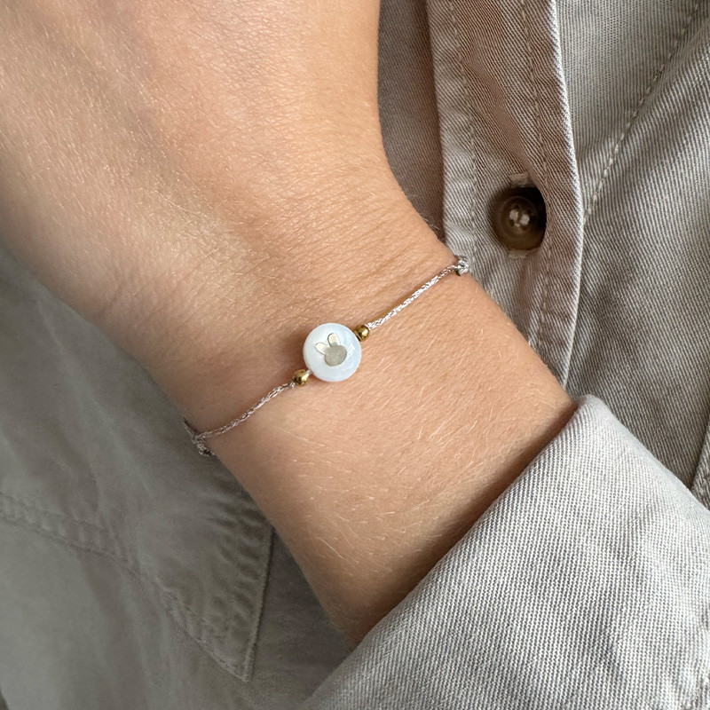 Bracelet Cordon enfant Doré lapin nacre