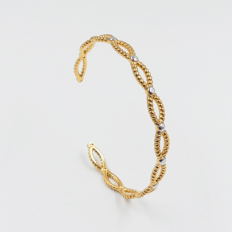 Jonc acier torsadé mixte argent et doré