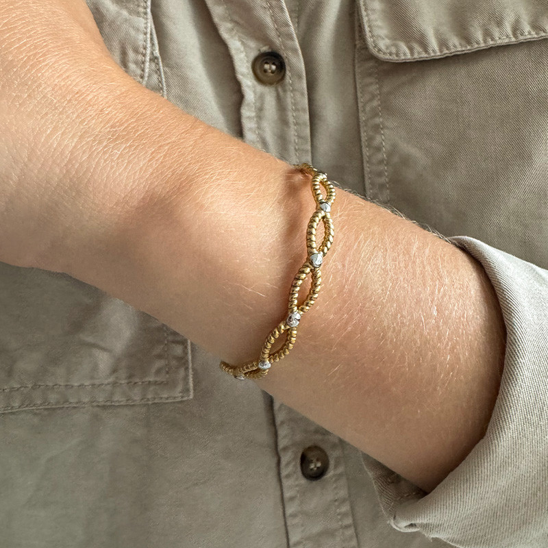 Jonc acier torsadé mixte argent et doré