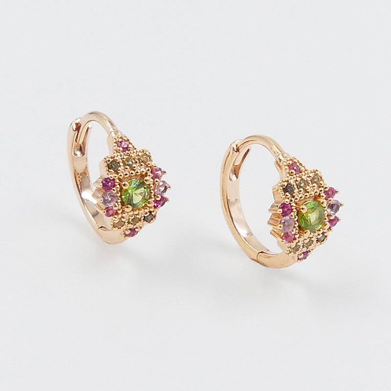 Mini Créoles Dorées Strass vert