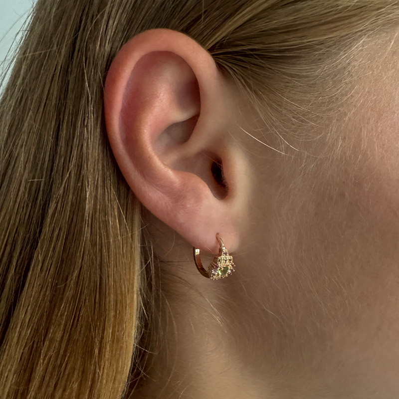 Mini Créoles Dorées Strass vert