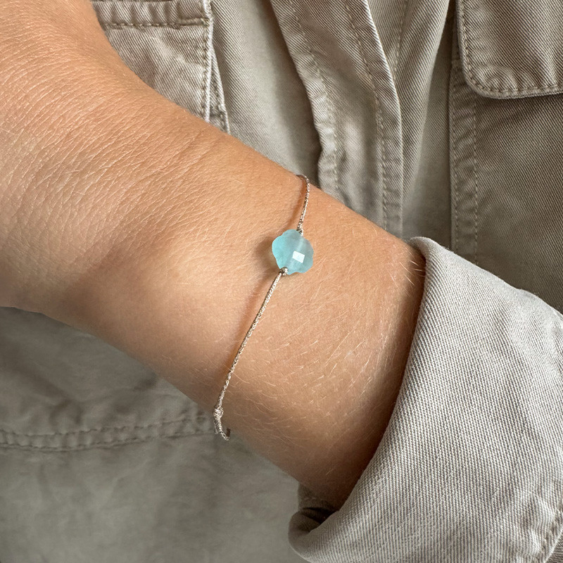 Bracelet Cordon fleur aqua calcédoine