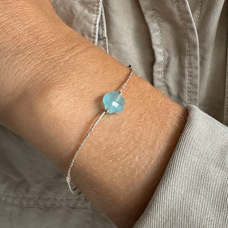 Bracelet Cordon fleur aqua calcédoine