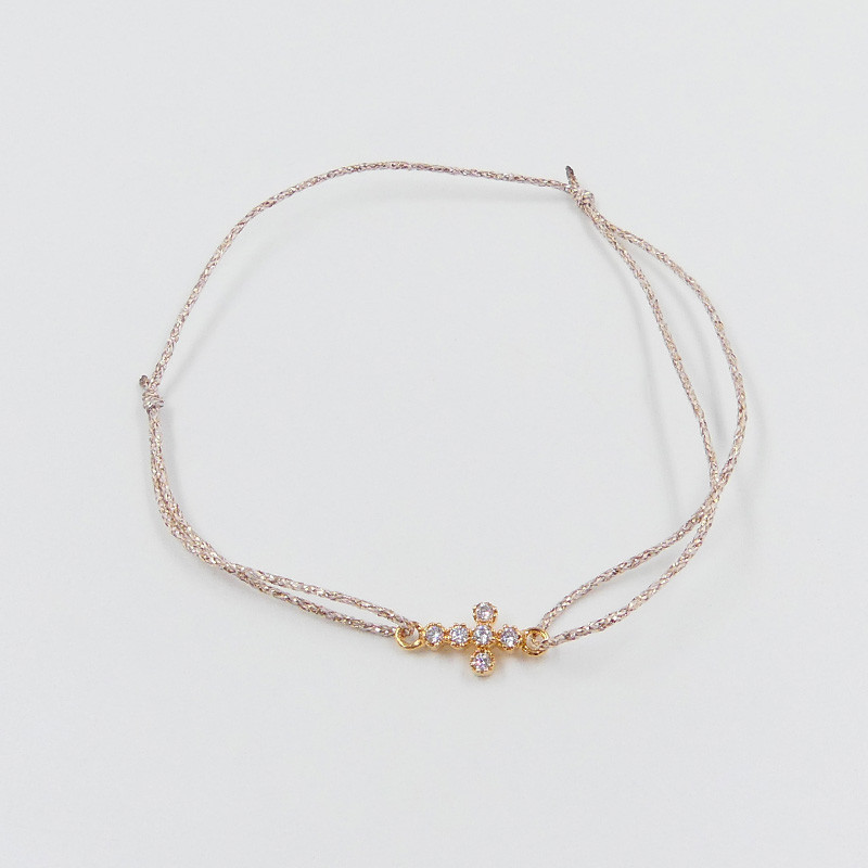 Bracelet Cordon croix strass blanc
