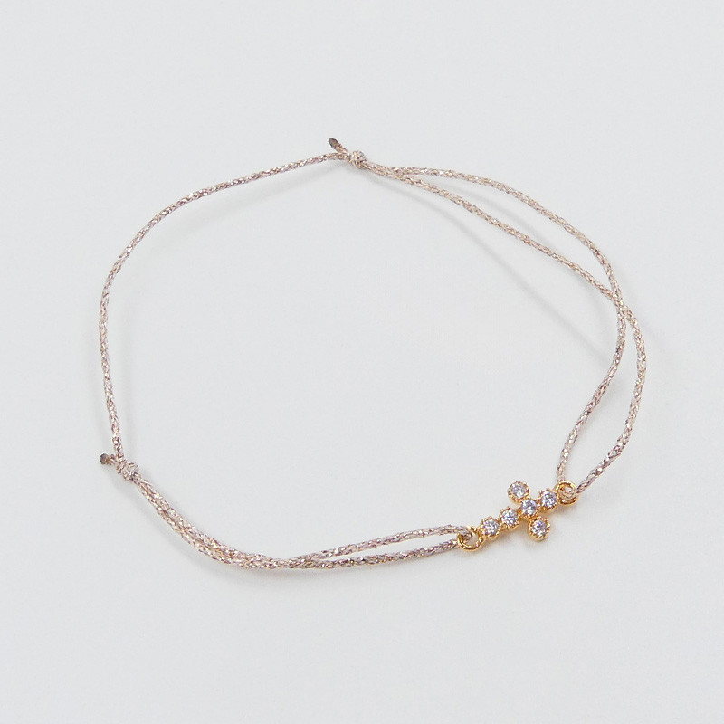 Bracelet Cordon croix strass blanc