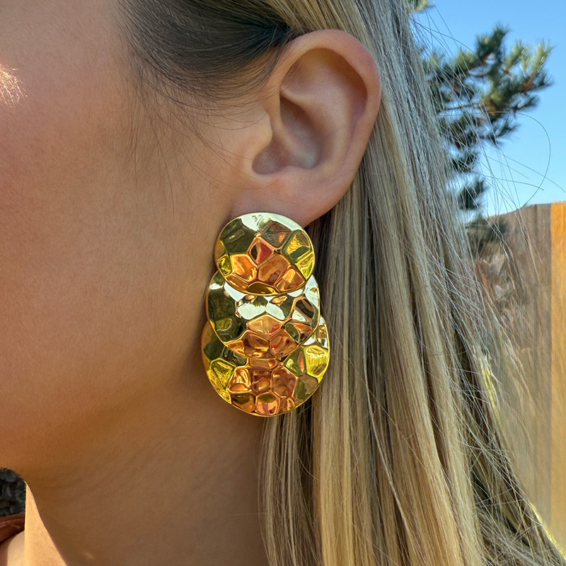 Boucles d’oreilles acier trio de disques martelées