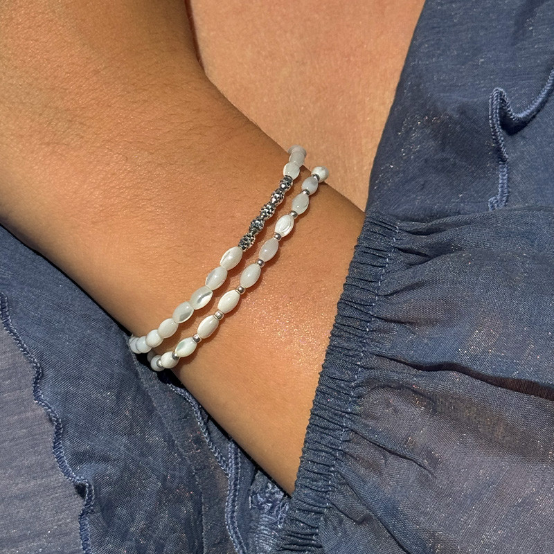 Bracelet argent double rangs nacre