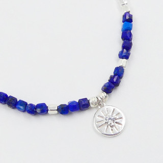 Bracelet Argent Lapis soleil strass