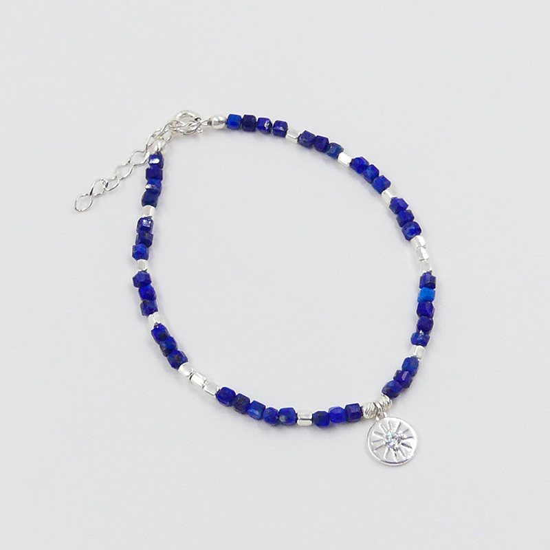 Bracelet Argent Lapis soleil strass