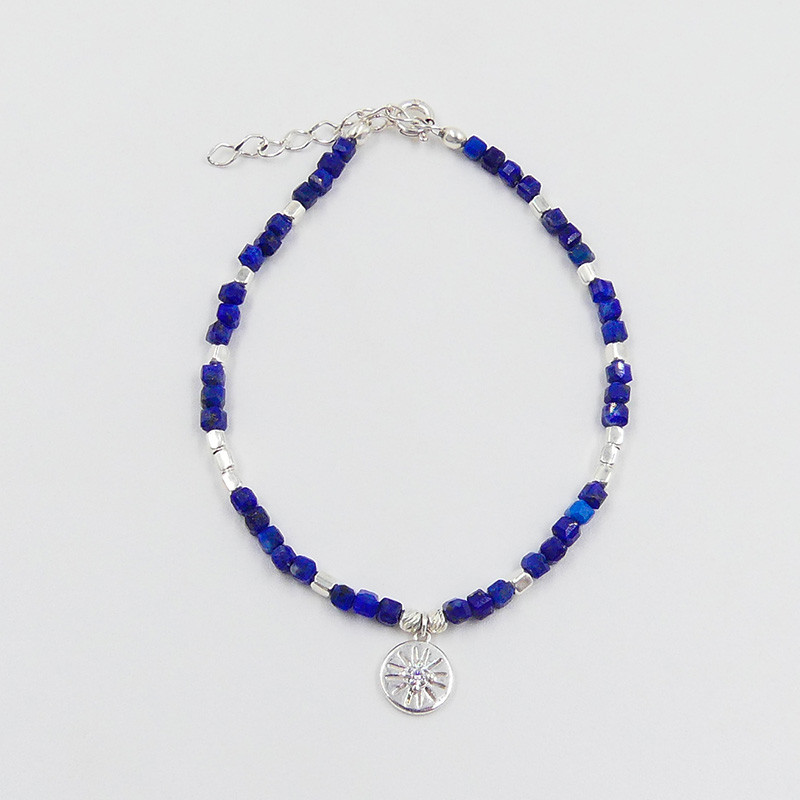 Bracelet Argent Lapis soleil strass