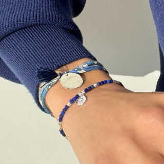 Bracelet Argent Lapis soleil strass