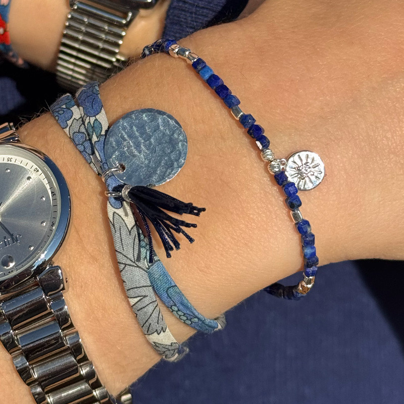Bracelet Argent Lapis soleil strass