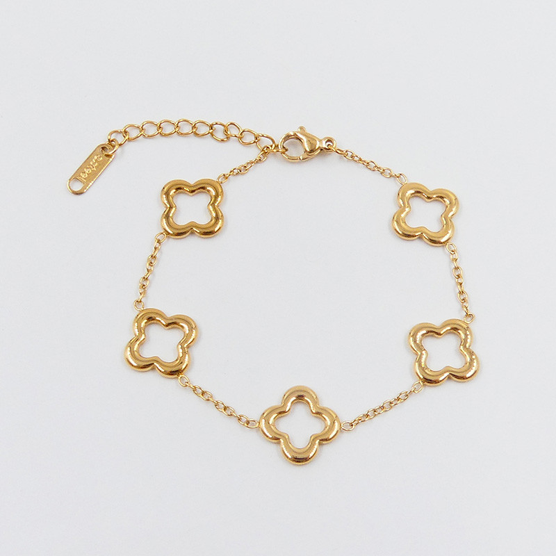 Bracelet acier doré trèfles