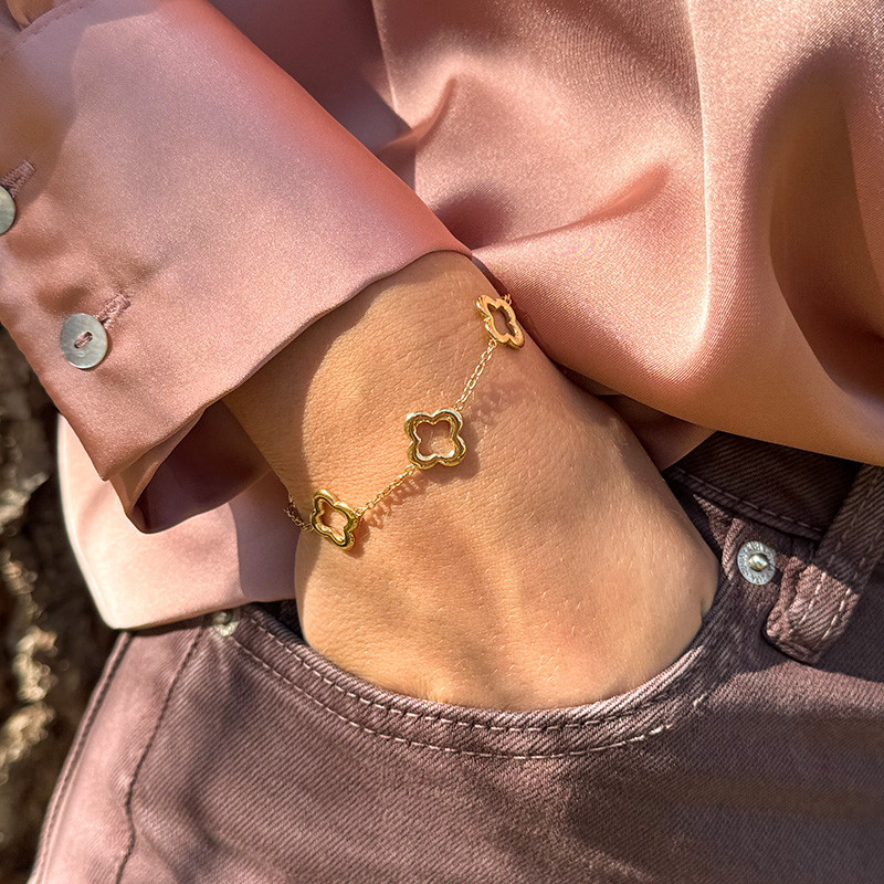 Bracelet acier doré trèfles
