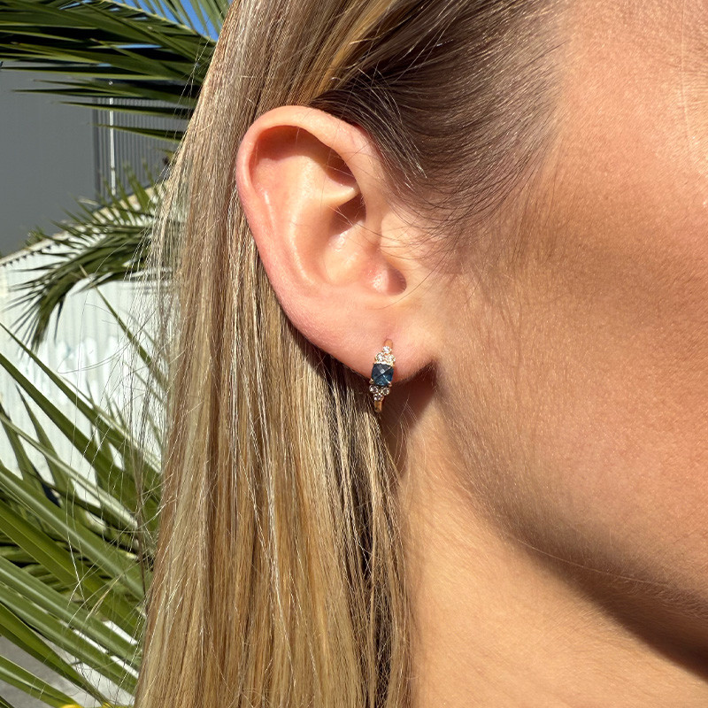 Mini Créoles Dorées Strass bleu