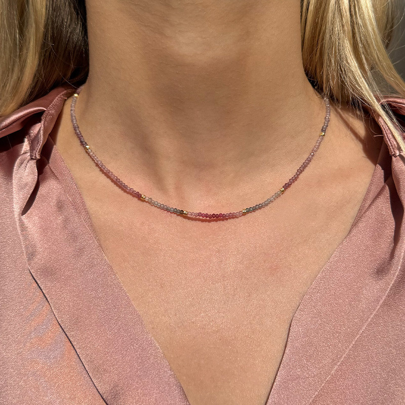 Collier Plaqué or pierres Spinelle rose