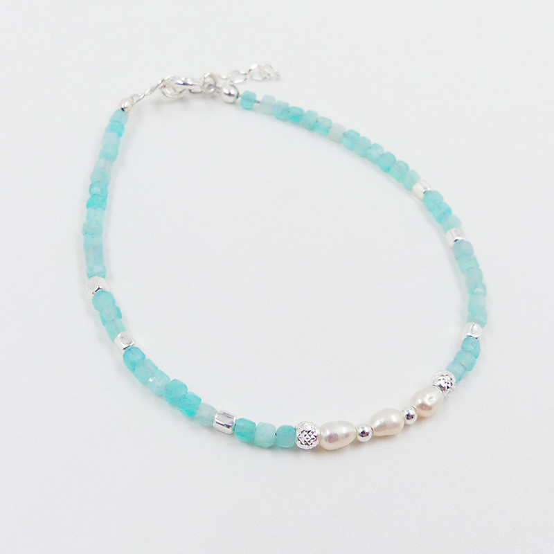 Bracelet Argent Amazonite et perles nacre