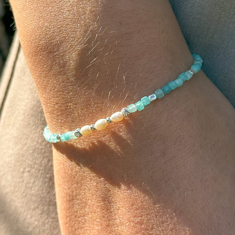 Bracelet Argent Amazonite et perles nacre