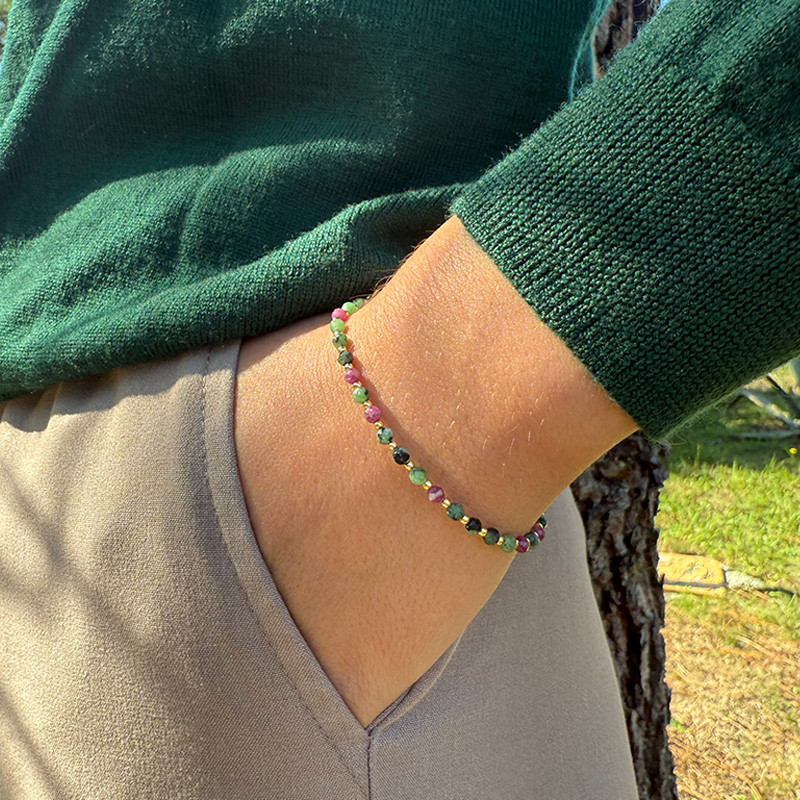 Bracelet fin Plaqué or Rubis Zoisite