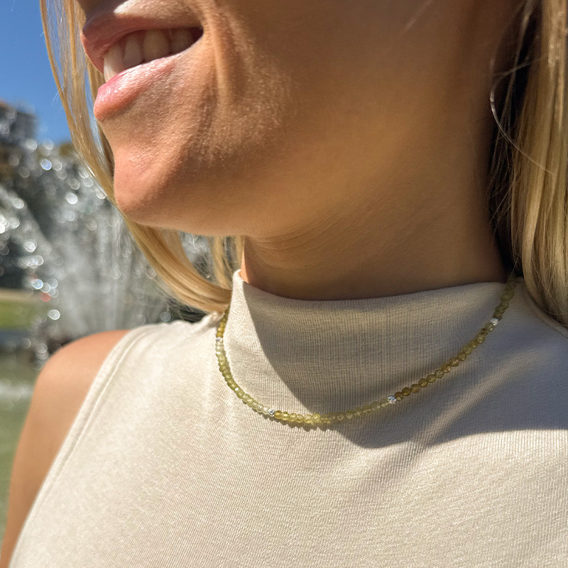 Collier Argent Grenat vert