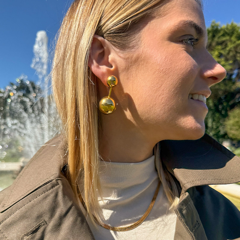 Boucles d'oreilles acier doré double boule