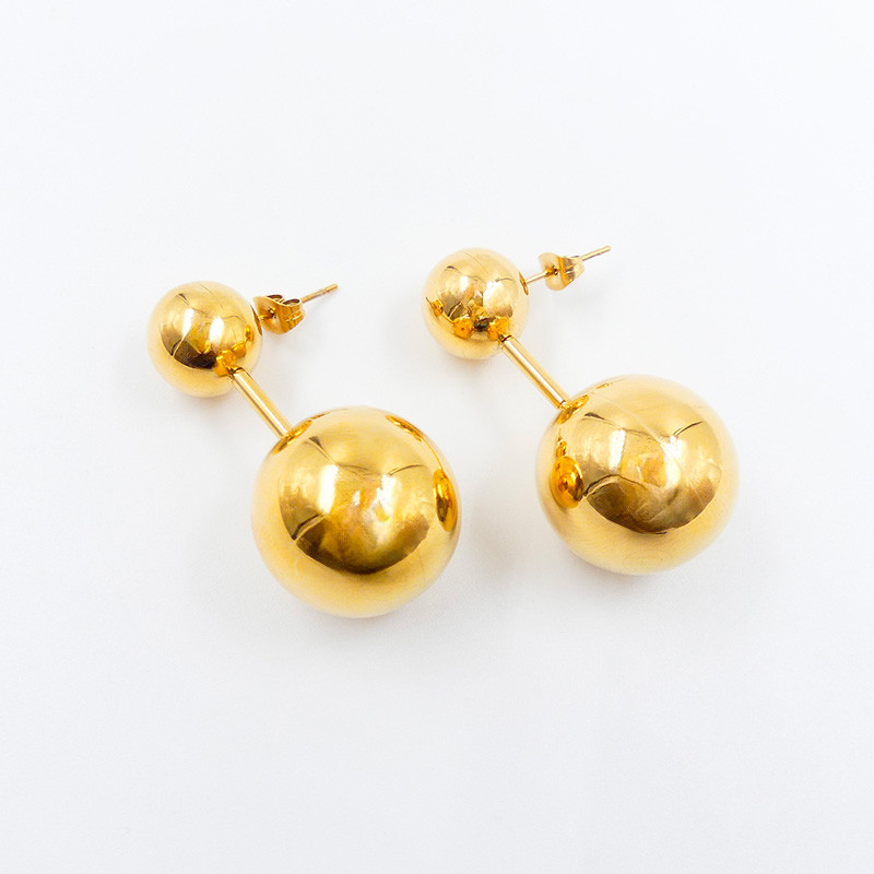 Boucles d'oreilles acier doré double boule