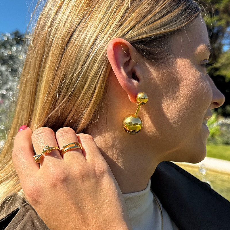 Boucles d'oreilles acier doré double boule