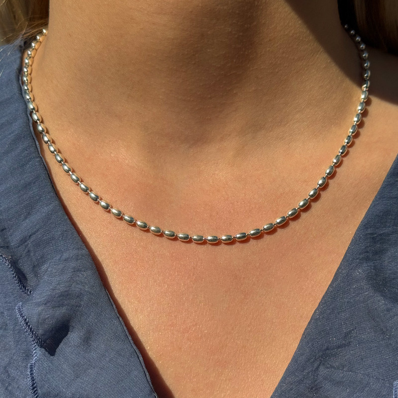 Collier Argent maille olive