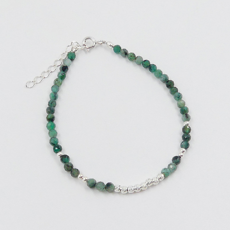 Bracelet fin Argent Emeraude et barrette de perles