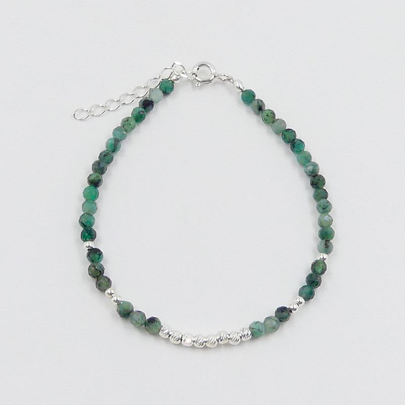 Bracelet fin Argent Emeraude et barrette de perles