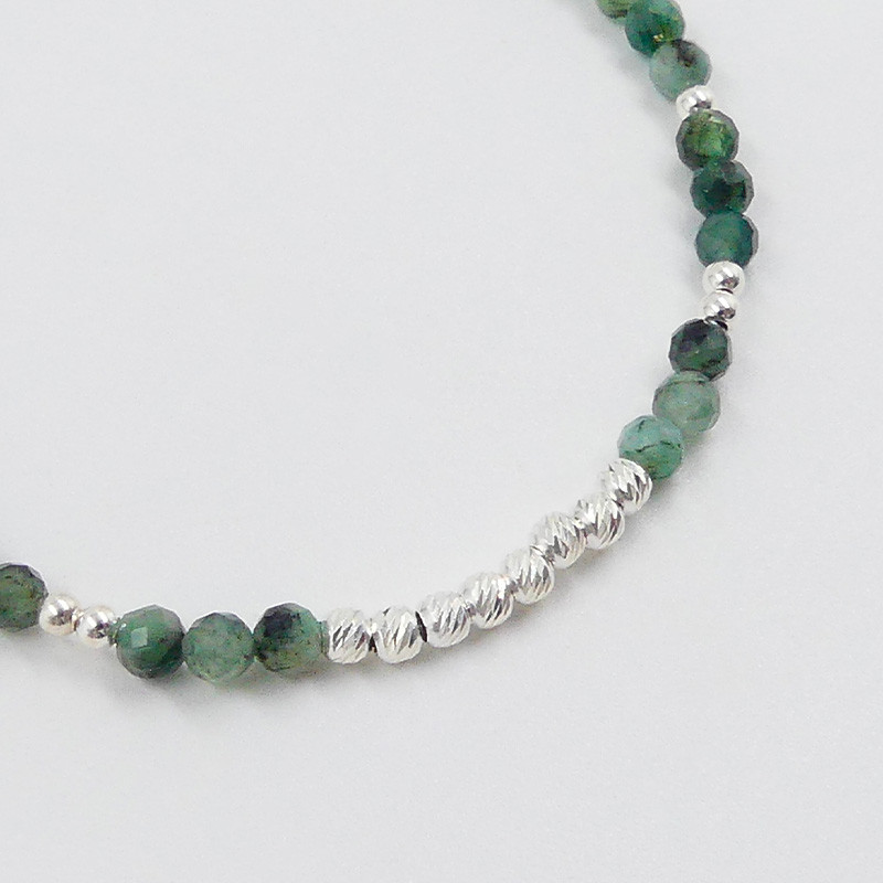 Bracelet fin Argent Emeraude et barrette de perles