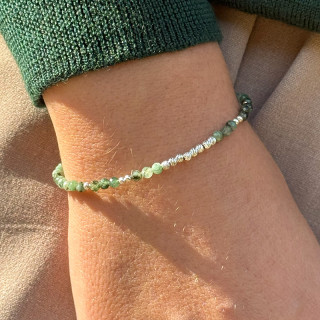 Bracelet fin Argent Emeraude et barrette de perles