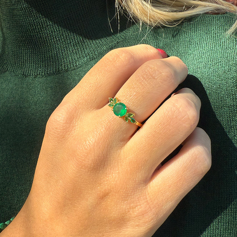 Bague Dorée ajustable onyx vert