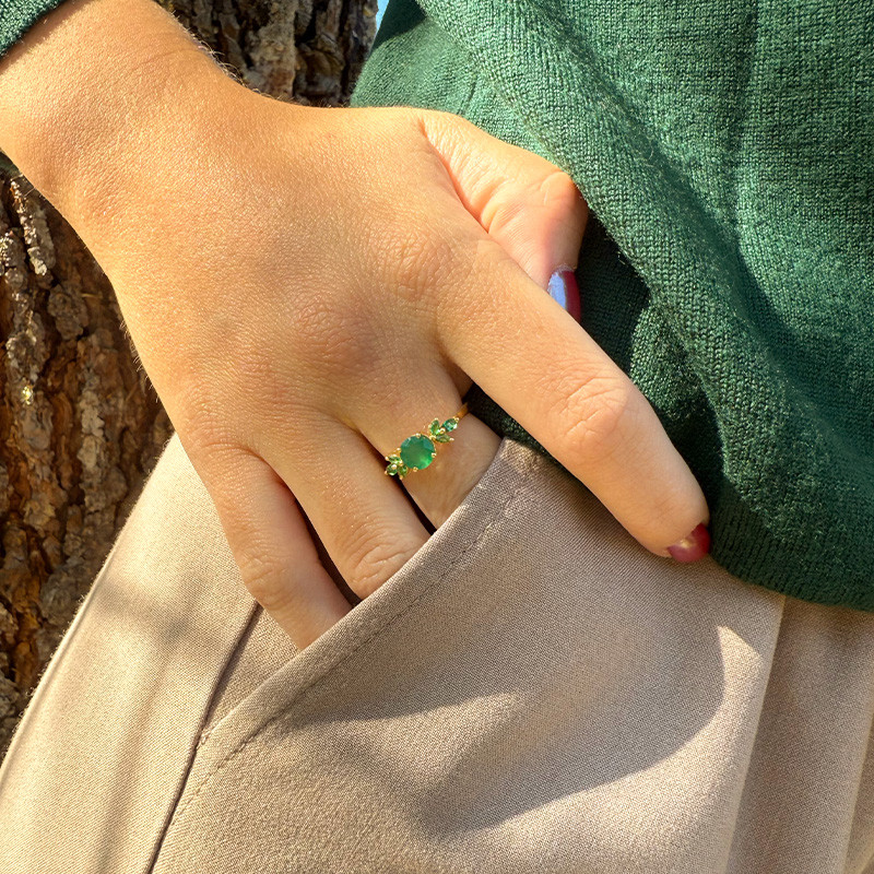 Bague Dorée ajustable onyx vert