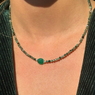 Collier Argent pierres Emeraude