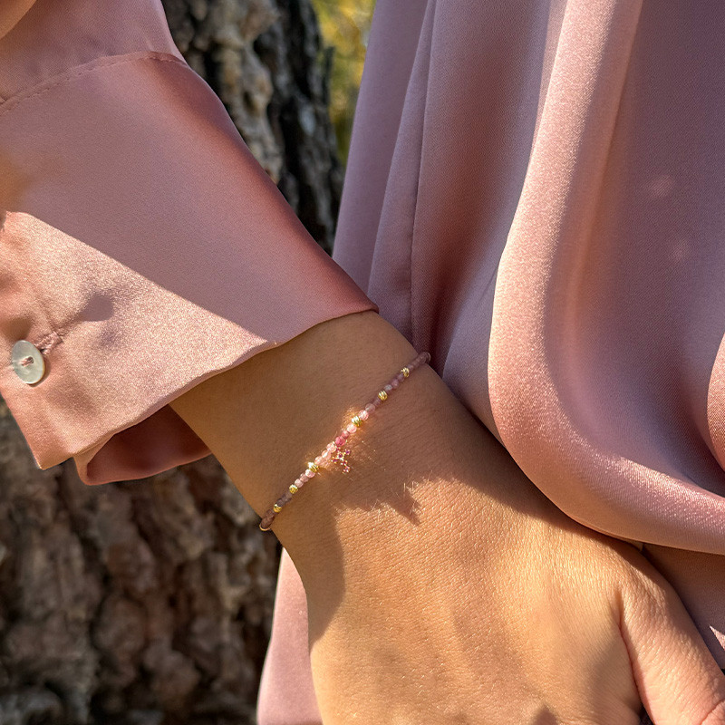 Bracelet Doré tourmaline rose et croix