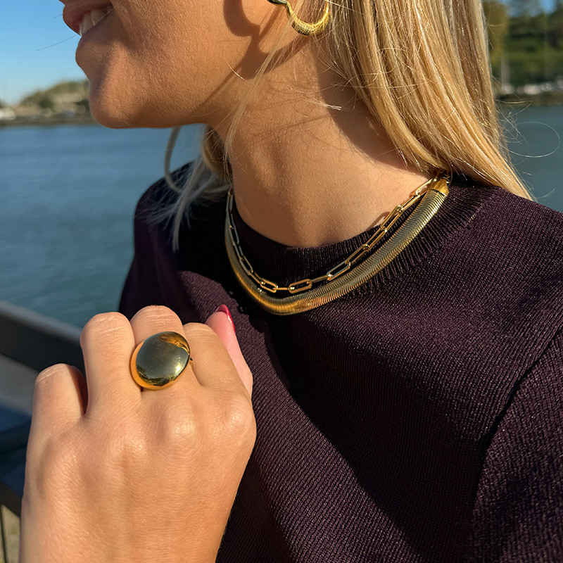 Bague ajustable acier doré sphère