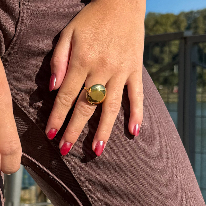 Bague ajustable acier doré sphère