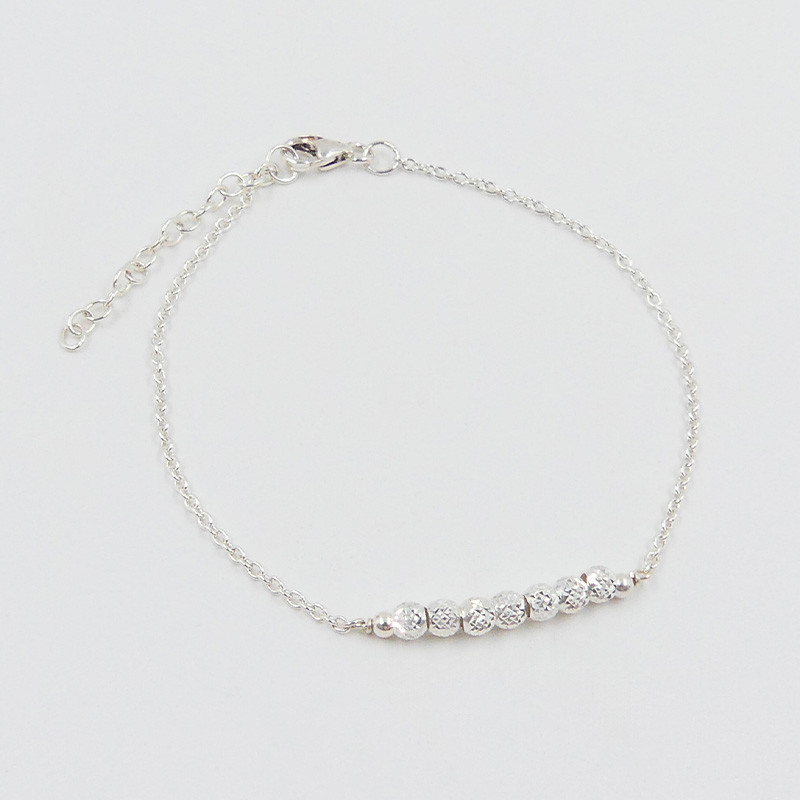 Bracelet Argent barrette perles striées