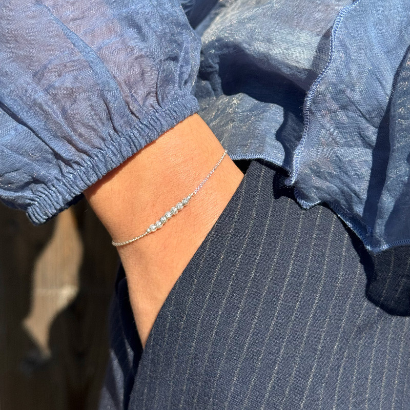 Bracelet Argent barrette perles striées