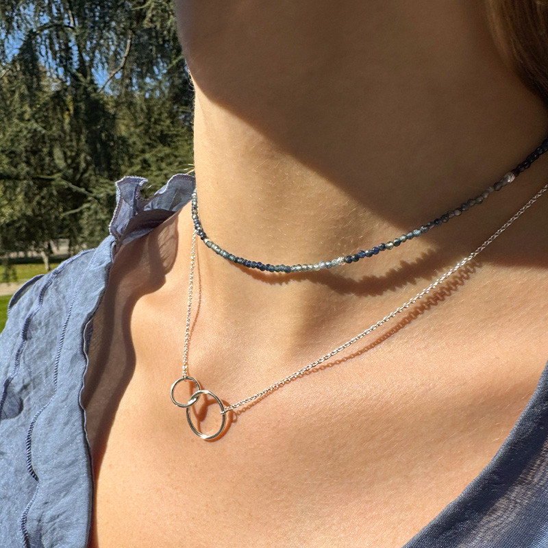 Collier Argent Saphir Bleu